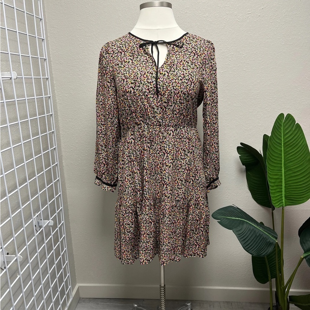 J. Crew Premium Floral Long Sleeve Tie Neck Mini Dress - NEW - Size 16